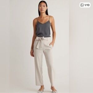 Quince Stretch Crepe Paperbag Pants Sz 8 Sand NEW